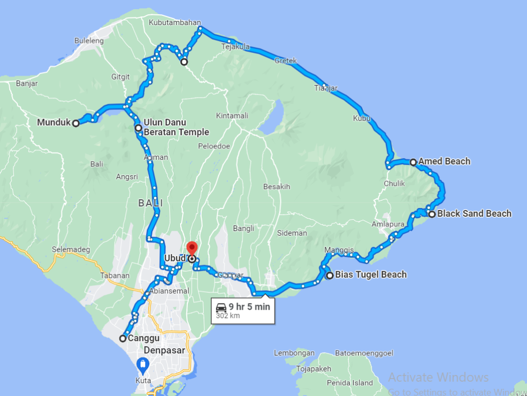 Motorbike route in north Bali